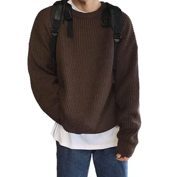 Осенне-зимний свитер Мужской пуловер Свободный вязаный свитер Корейский стиль Тренд Зеленые свитера Джемпер Хип-хоп Уличная одежда Трикотаж