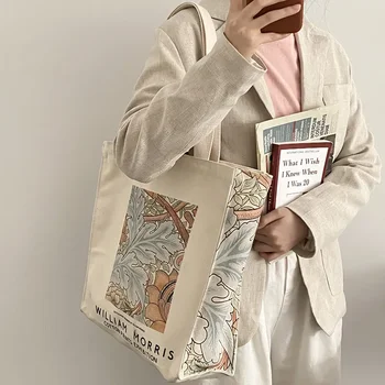  очень толстый холщ женская сумка через плечо Ван Гог Моррис Винтаж Картина маслом Застежка-молния Книги Сумка Большая сумка для женщин Шоппинг