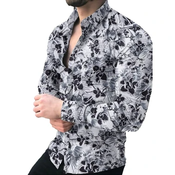 Очень удобная мужская рубашка для фитнеса с длинными рукавами в стиле барокко на пуговицах идеально подходит для вечеринок и повседневных нарядов