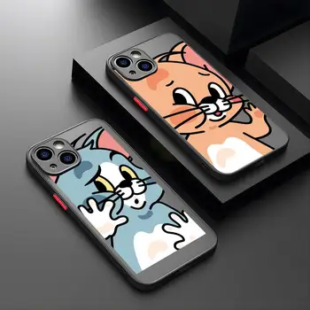 Пара J-JerryS Mouse Tom Cat Чехол для телефона для IPhone 15 14 13 Pro Max 12 Mini 11 SE 2020 6S 7 8 Plus XS X XR Матовый черный чехол