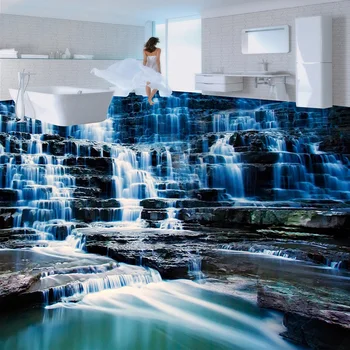 Пользовательские 3D обои HD водопад пейзаж виниловая плитка наклейка для ванной комнаты гостиной 3D покраска пола водонепроницаемая фреска из ПВХ