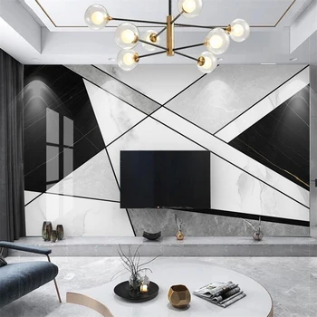 Пользовательские обои 3d современный минималистичный черно-белый геометрический комбинированный графический панно серый мрамор гостиная обои