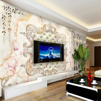 Пользовательские самоклеящиеся водонепроницаемые фотообои Европейский мрамор Мягкие покрытые цветы Настенная живопись Наклейки для гостиной Tapety