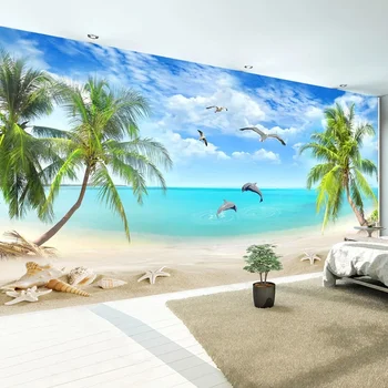 Пользовательские фотообои 3D кокосовая пальма пляж морской пейзаж фрески обои гостиная диван спальня телевизор фон стены домашний декор