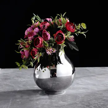  Посеребренная керамическая ваза в форме горшка Украшение стола Искусственные цветы Декоративная цветочная композиция Современный декор Цветочные вазы
