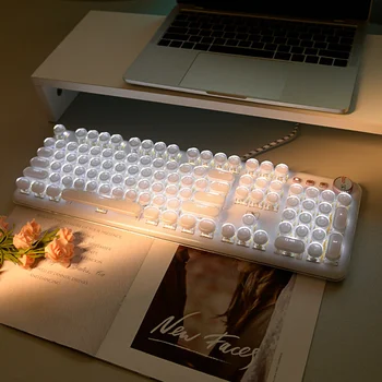  прозрачная игровая механическая клавиатура 104 клавиши кристально белая клавиатура с подсветкой USB проводная клавиатура для настольного ноутбука