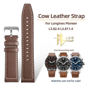 Ремешок для часов из натуральной коровьей кожи Универсальный стиль 22 мм для Longines Pioneer L3.820.4 L3.811.4 Ремешок для часов Мягкая булавочная пряжка