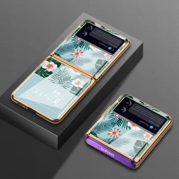Ретро Геометрические листья Защитный Чехол для Samsung Z Flip3 Чехол Z Flip 3 4 Роскошный чехол из закаленного стекла для чехла Galaxy Z Flip4