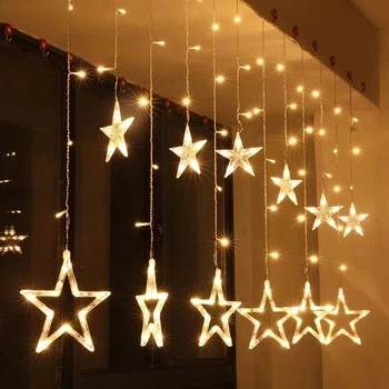 Рождественская сказочная гирлянда звезда 220 В ЕС вилка 2 м 6,5 футов светодиодные гирлянды для занавеса в помещении 138 светодиодов 8 режимов для украшения дома Новый год