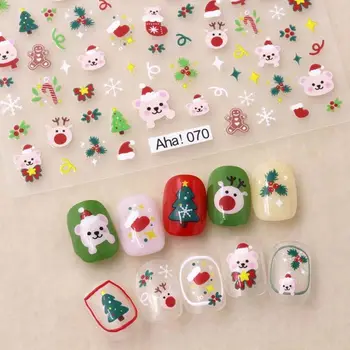 Рождественские маникюрные аксессуары для нейл-арта Медведи Наклейки для ногтей Украшения для ногтей Мультяшные наклейки для ногтей Рождественские наклейки для ногтей