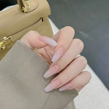 розовый белый ногти ручной работы пресс на полном покрытии профессиональные ногти маникюр накладные ногти корейский носимый искусственный с дизайном