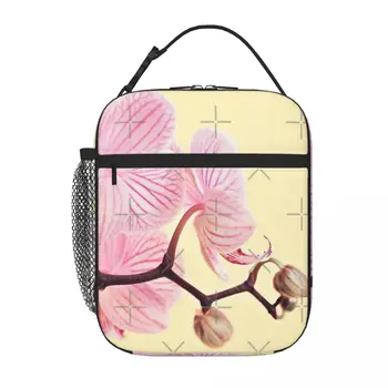 Розовый фаленопсис Цветущая орхидея Обед Сумки-холодильник Симпатичная сумка для ланча Изолированная коробка для ланча