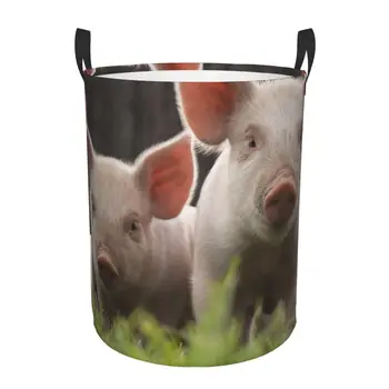  свиньи печатают круглую корзину для белья с ручкой, портативное водонепроницаемое ведро для хранения одежды в спальне коробка для хранения маленькой и средней