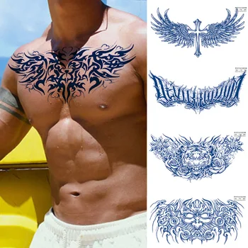 Синий Большие Татуировки Наклейки Для Руки Груди Долговечный Сок Водонепроницаемые Временные Татуировки Для Мужчин Боди-Арт Поддельная Татуировка Дьявольское Крыло