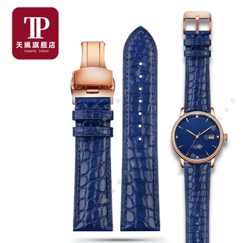 Синий ремешок для часов из кожи крокодила, подходящий для часов Casio Rolex Tissot, кожаный ремешок, цепочка для мужских часов