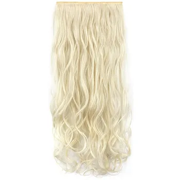 Синтетические 5 зажимов для наращивания волос Натуральные длинные волнистые прически Поддельный шиньон Желтый Цельный для женщин