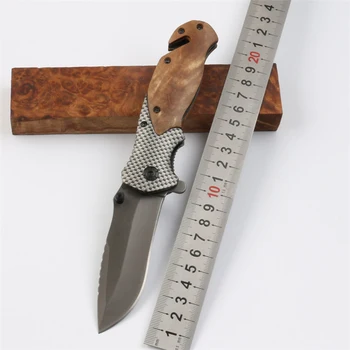Складной нож Кемпинг На открытом воздухе Охота Боевые карманные ножи Тактические многофункциональные инструменты для выживания EDC 7CR17MOV Лезвие Нож с деревянной ручкой