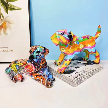 Скульптура собаки лабрадора, статуя животного граффити, художественная статуя для офиса и дома, стол для гостиной, книжная полка, художественное украшение