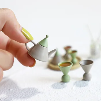 Создание миниатюрных предметов Чашка для чайника Кукольный домик Мини-чайный сервиз Горшок из двух чашек Комбинированный кукольный домик Аксессуары для дома Игрушки для гостиной