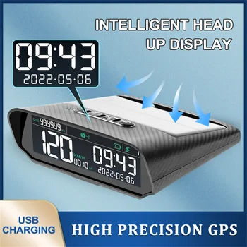 Солнечная батарея Автомобиль HUD GPS Проекционный дисплей Цифровые часы Спидометр Сигнализация превышения скорости Усталость от вождения Предупреждение о высоте Пробег
