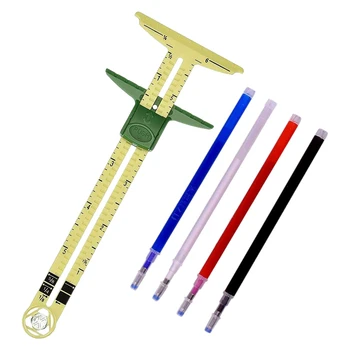  Т-образное измерение шитья скользящим калибром, с использованием 4 цветов ручки для термостирания ткани, инструмент для шитья 5 в 1