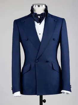 Темно-синий мужской костюм Свадьба 2024 Куртка Custome Размер 2 шт. Наряды (Блейзер + Брюки)Комплекты смокинга Slim Fit Формальный ужин Homme