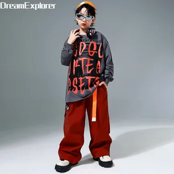 Толстовка для мальчиков с принтом хип-хопа Брюки-карго Брюки-карго для девочек Уличные танцы Модные пуловеры Детская уличная одежда Детские джазовые комплекты одежды