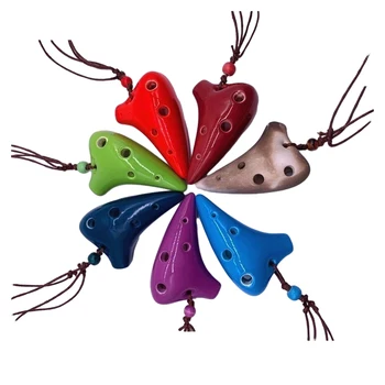 Традиционная керамическая окарина с 6 отверстиями C Тон Несгибающийся Добавить веселье Красочный любитель музыки Mini Ocarina с ремешком для начинающих детей