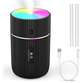 Увлажнитель воздуха,Красочный прохладный мини-USB-увлажнитель с 7-цветными дыхательными лампами,автоматическое отключение,для автомобиля,офис,спальня черный