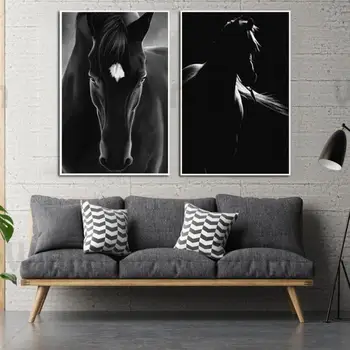 Украшение дома животное лошадь современный плакат холст картина маслом черно-белая фреска картина гостиная декор спальня настенное искусство