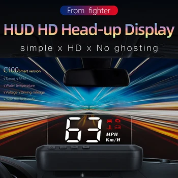 Умное зеркало HUD Проекционный дисплей OBD2 Спидометр Автомобильный проектор скорости Автоматический контроль напряжения KMH/KPM Дисплей проектора C100