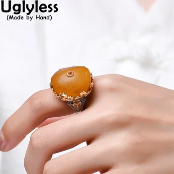  уродливые кольца из натурального желе из янтаря пчелиного воска для женщин большие кольца с драгоценными камнями на пуговицах позолоченные серебряные ювелирные изделия s925 ретро огромное кольцо
