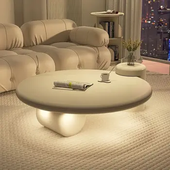 французский креативный журнальный столик, гостиная, бытовой крем, маленькая квартира, круглый, минималистичный интерьер, дизайн, геометрический чайный столик