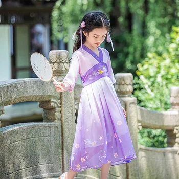 Ханьфу для девочек Детская одежда в китайском стиле Детская одежда для детей Ханьфу Летнее платье Супер Фея с коротким рукавом Одежда для выступлений