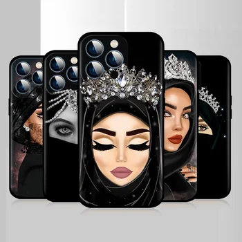 Черный мягкий чехол для Apple iPhone 14 12 13 Mini 11 Pro Max X XS XR 7 8 Plus 6 Funda Чехлы для телефона Хиджаб Лицо Мусульманка Исламская Девушка