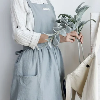 Элегантная плиссированная юбка Nordic Wind Хлопковый льняной фартук Кофейни и цветочные магазины Работа Уборка сада Домашние фартуки для женщин